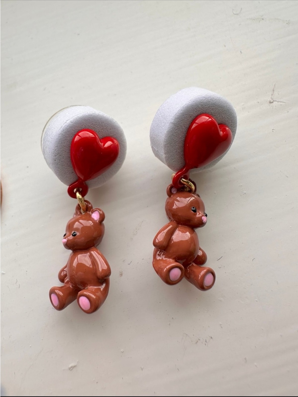 Red Heart Teddy Bear Drop Earrings for Kids